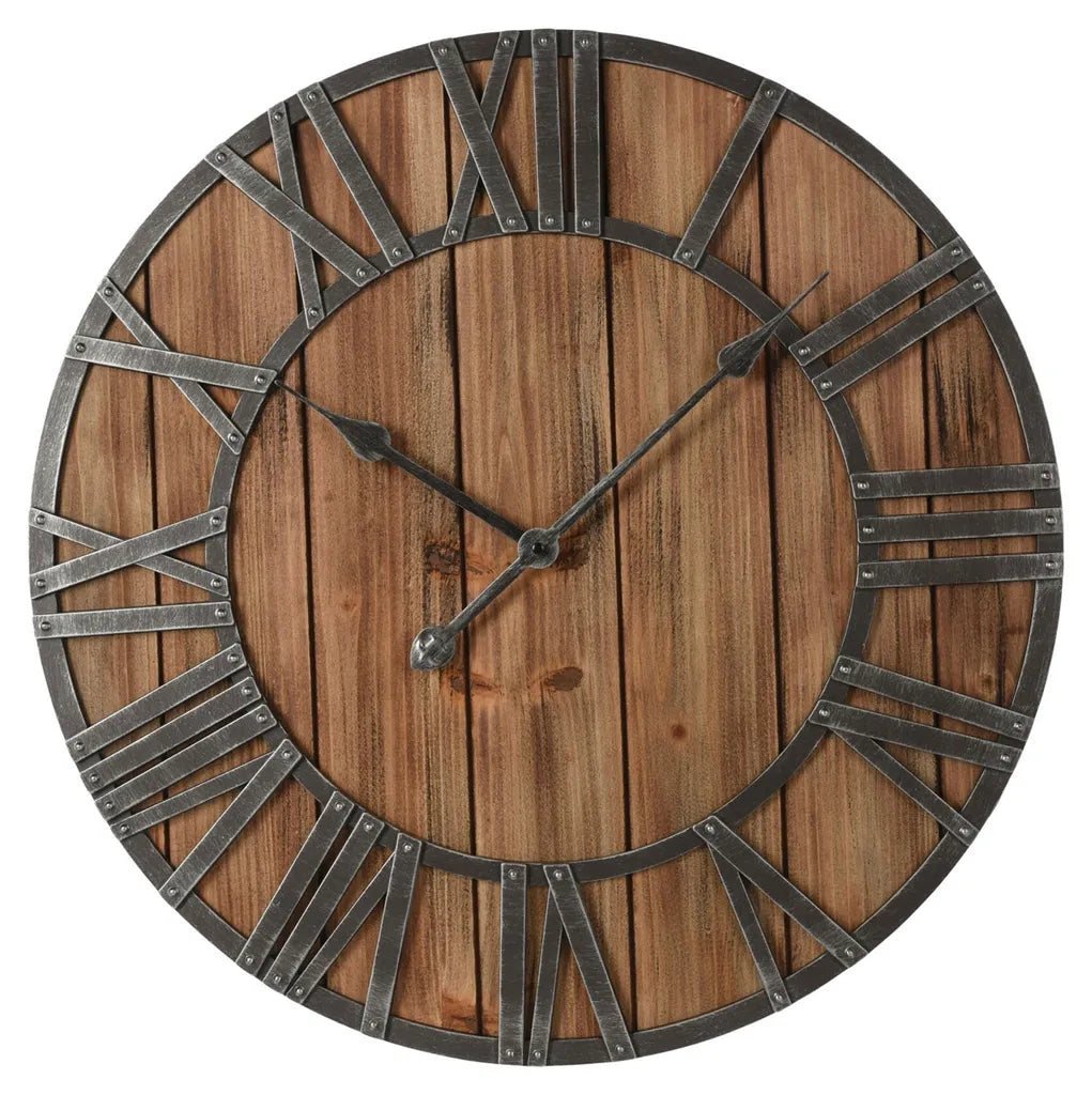  Vilde Wanduhr Aus Holz Mit Römischen Ziffern LOFT Retro-Design Groß 60 Cm
