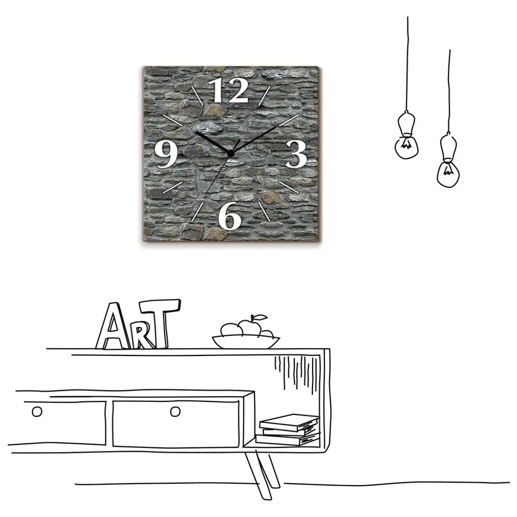 ARTland Wanduhr Auf Alu Funkuhr - Schwarzer Zeiger Schiefermauer Größe: 30x30 Cm