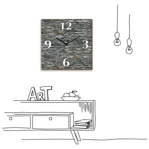  ARTland Wanduhr Auf Alu Funkuhr - Schwarzer Zeiger Schiefermauer Größe: 30x30 Cm