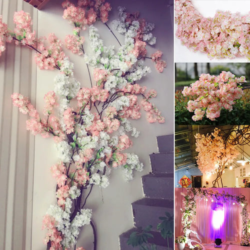  2 Stück Künstliche Blume Kirschblüten Simulation Hochzeit Party Ornament Bridal Wedding Bouquet Home Decor (Weiß)