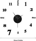  3D Spiegel Wanduhr DIY Große Frameless Sticker Silent Wanduhr (Schwarz)