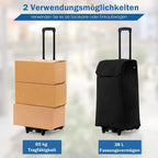  COSTWAY 2in1 Einkaufswagen & Trolley Mit 38L-Fassungsvermögen, 3-stufig Höhenverstellbarer Einkaufsroller Mit 2 Rädern & 2 Seitentaschen & Reißverschlusstasche, Bis 60kg Belastbar Schwarz