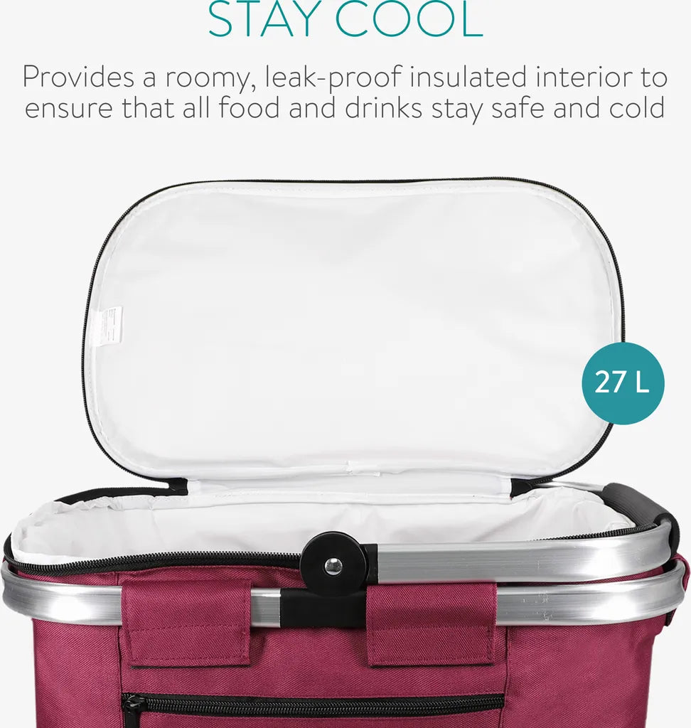  Navaris Thermo Einkaufskorb Kühltasche Faltbar - 27L Kühlkorb Picknickkorb Isolier Korb - 43x26cm Einkaufstasche Coolerbag Auslaufsicher In Rot