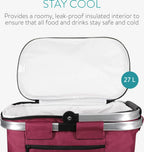  Navaris Thermo Einkaufskorb Kühltasche Faltbar - 27L Kühlkorb Picknickkorb Isolier Korb - 43x26cm Einkaufstasche Coolerbag Auslaufsicher In Rot