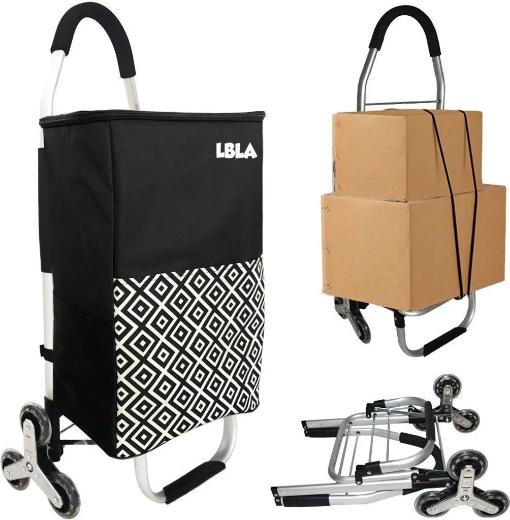  LBLA Einkaufstrolley 48L Klappbar Mit Treppensteiger/Treppenklettern, Mehrzweckwagen Multifunktional, Einkaufswagen Mit Edelstahlrahmen, Wasserdichte Segeltuchtasche Mit Kühlfach