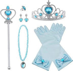 Prinzessin Kostüme Zubehör, 8-teiliges Set Mädchen Dress Up Zubehör Mit 1 X Elsa Krone, 1 X Paar Elsa Handschuhe, 1 X Zauberstab, 1 X Halskette, 2 X Ohrring (Blau)