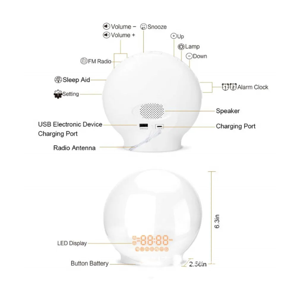  Lichtwecker LED Wake Up Light, Wecker Mit Sonnenaufgangssimulation, Tageslichtwecker FM Radio Wecker Mit Licht 7 Farben, 7 Wecktöne Wecker Kinder Alarm Clock Digital Uhr Nachtlicht Nachttischlampe [Energieklasse A++]