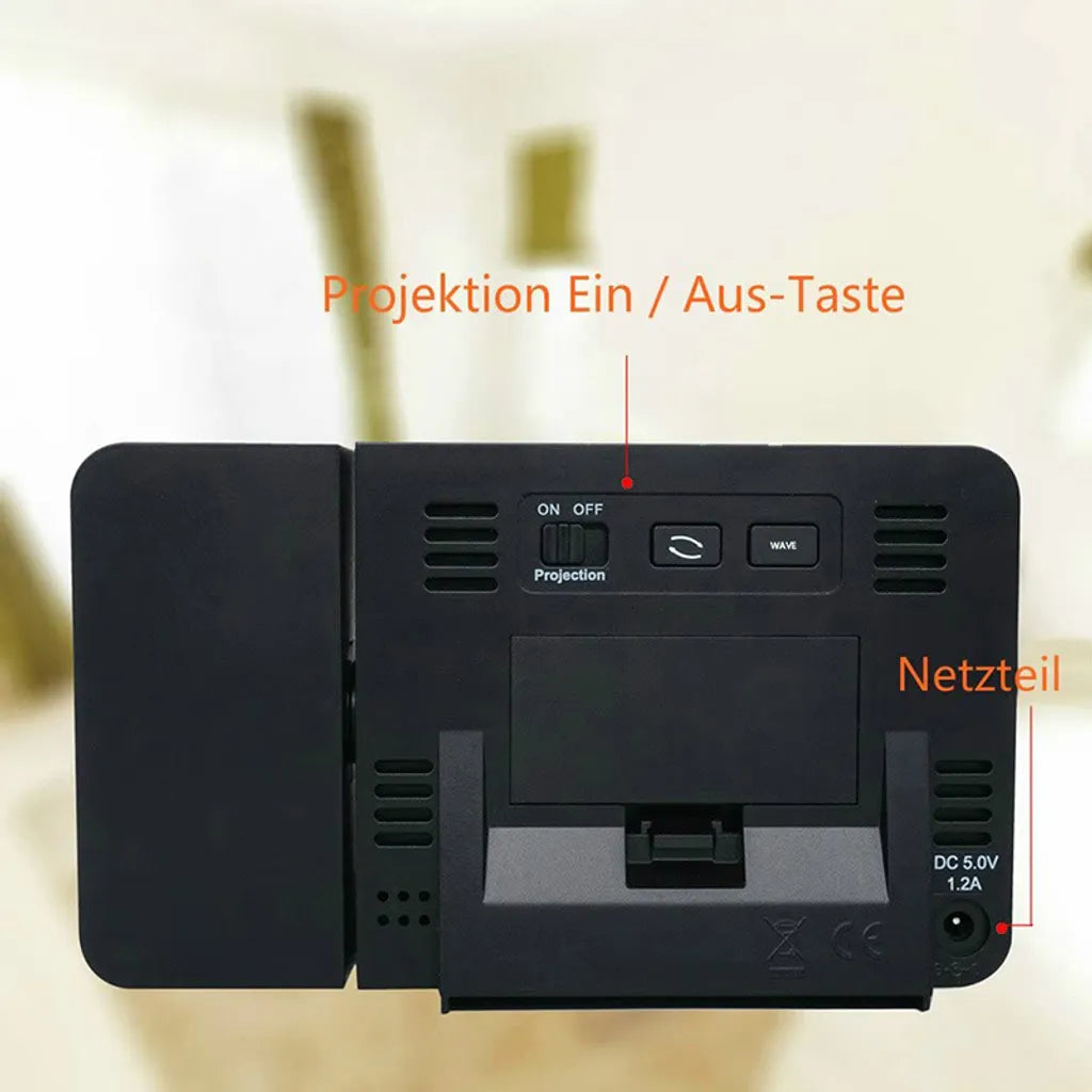  Projektionswecker Für Schlafzimmer, Digitaler Wecker Mit Großer LED-Anzeige Und Dimmer, 180 °Projektor, USB-Ladegerät, 12/24 H, Sommerzeit, Schlummer, Schreibtischwand-Deckenuhr Für ältere Kinder