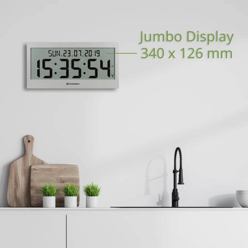  BRESSER LCD Jumbo DCF Funkuhr Wanduhr Farbe: Grau