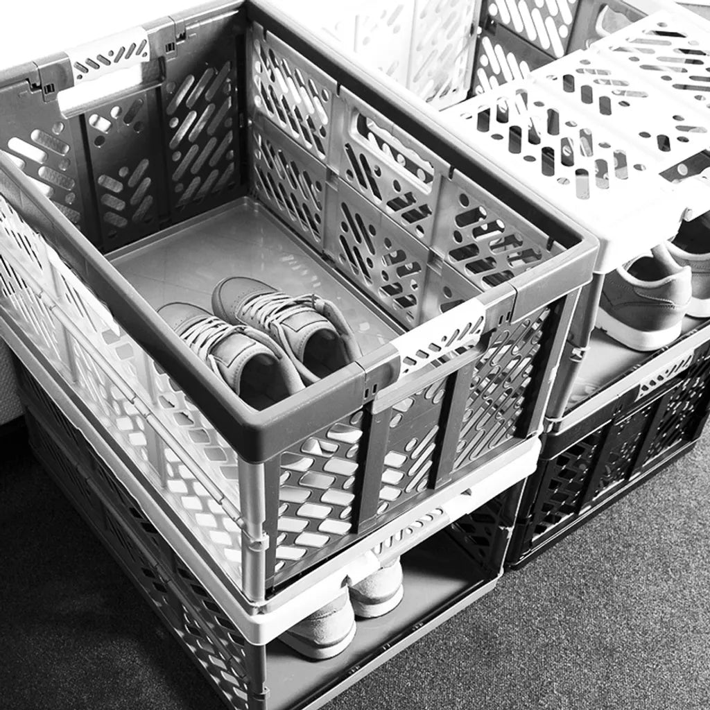  5-er Set - KLAPPBOX - Silber-Anthrazit - Faltbox Lagerbox Einkaufsbox 45 Liter 4 Griffe Aufbewahrungsbox Kunststoff Soft-Touch Softgriff Faltbox Set Klappbox Set NEU
