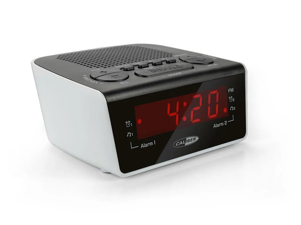  Caliber Alarm Clock Radio Mit FM -Radio Und Doppelalarm - Digitaler Wecker Mit Rotem Display - Weiß (HCG015)