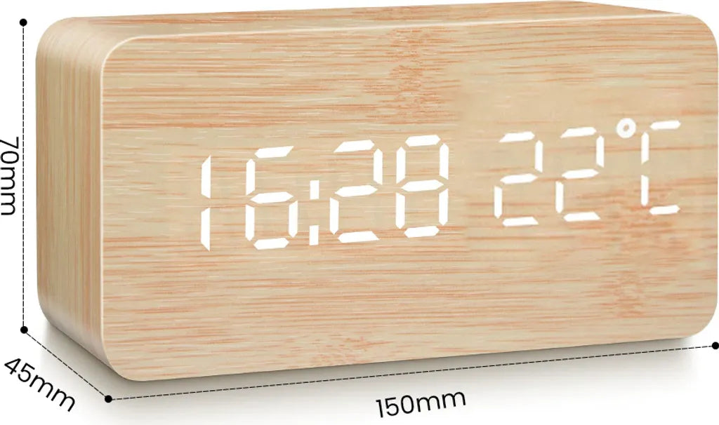  Digitaler Wecker Holz Holzoptik 3D LED Digital Digitaluhr Wanduhr Datum Temperatur 12h 24h USB Alarm Clock Schlafzimmer Büro Dimmbar Zeit Uhr Retoo