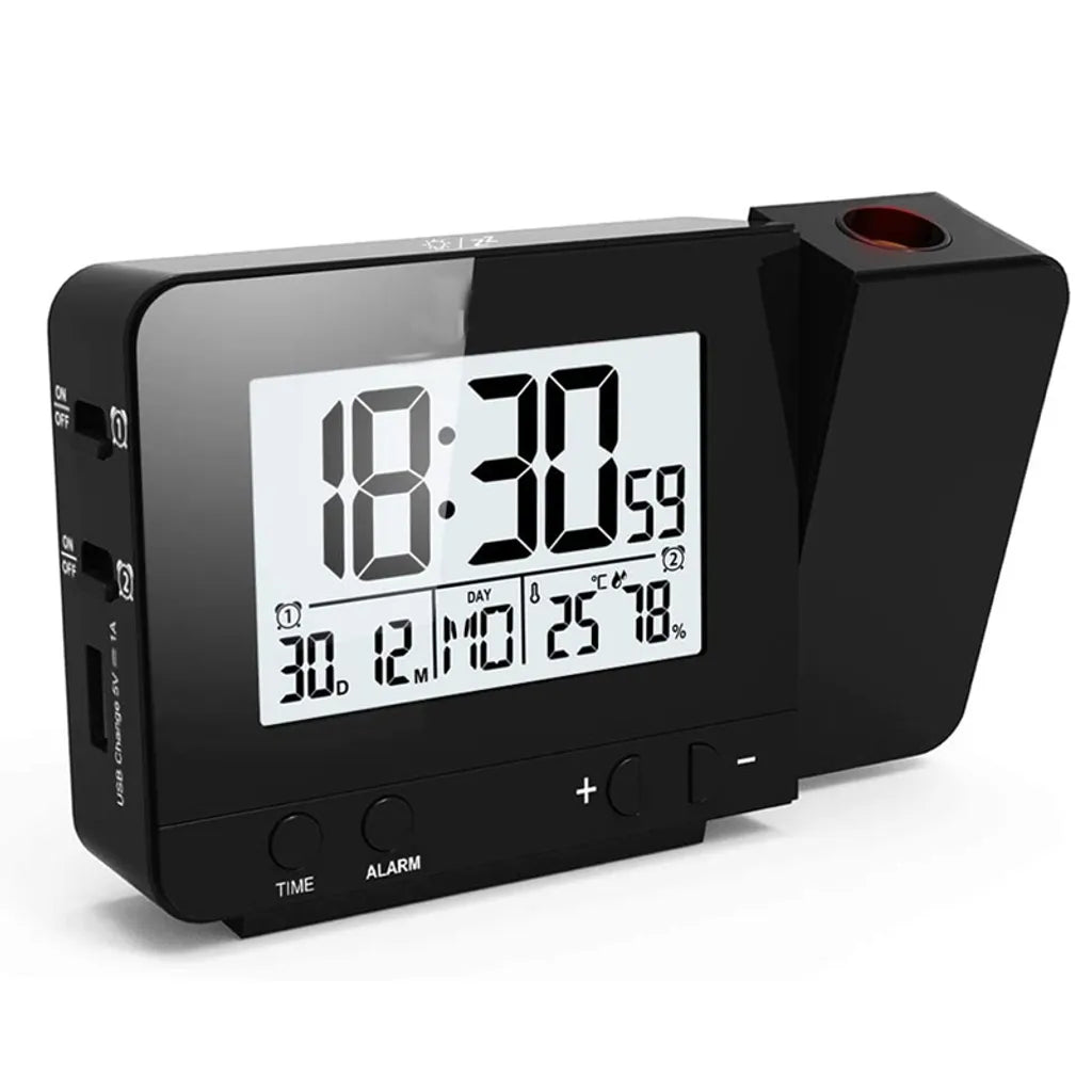  Projektionswecker Für Schlafzimmer, Digitaler Wecker Mit Großer LED-Anzeige Und Dimmer, 180 °Projektor, USB-Ladegerät, 12/24 H, Sommerzeit, Schlummer, Schreibtischwand-Deckenuhr Für ältere Kinder