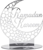  3x Ramadan Eid Mubarak Dekorationen Eid Mubarak Acryl Ornamente Mond Sterne,Muslim Festival Dekorationen, Silber