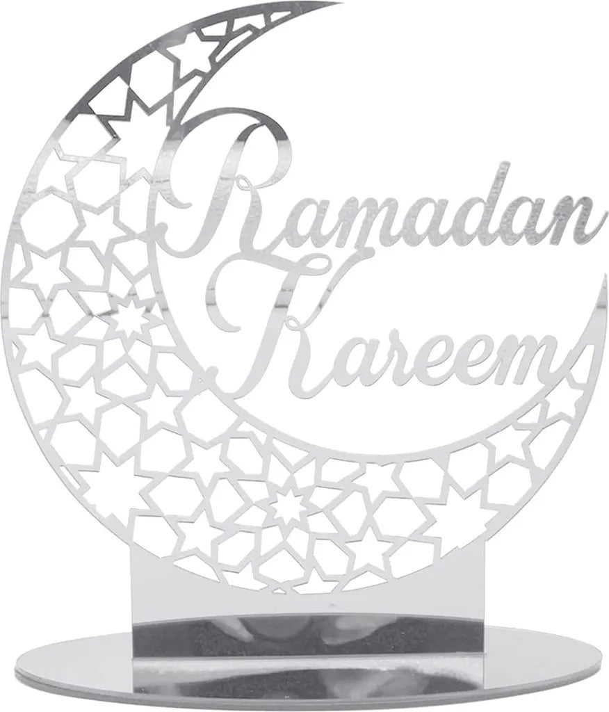  3x Ramadan Eid Mubarak Dekorationen Eid Mubarak Acryl Ornamente Mond Sterne,Muslim Festival Dekorationen, Silber