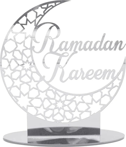  3x Ramadan Eid Mubarak Dekorationen Eid Mubarak Acryl Ornamente Mond Sterne,Muslim Festival Dekorationen, Silber