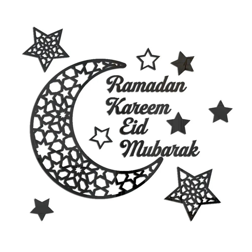  Ramadan Kareem Aufkleber Dekorationen Wand Eid Mubarak Eid Al Adha Mond Und Stern Aufkleber Islamische Spiegeldekoration（Schwarz）