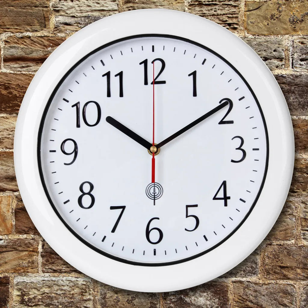  Monzana Wanduhr Mit Funk Wasserdicht Automatische Zeitumstellung Geräuscharm Quarz-Uhrwerk Analog Bad Küche Haus Funkuhr Uhr Hochglanz Weiß