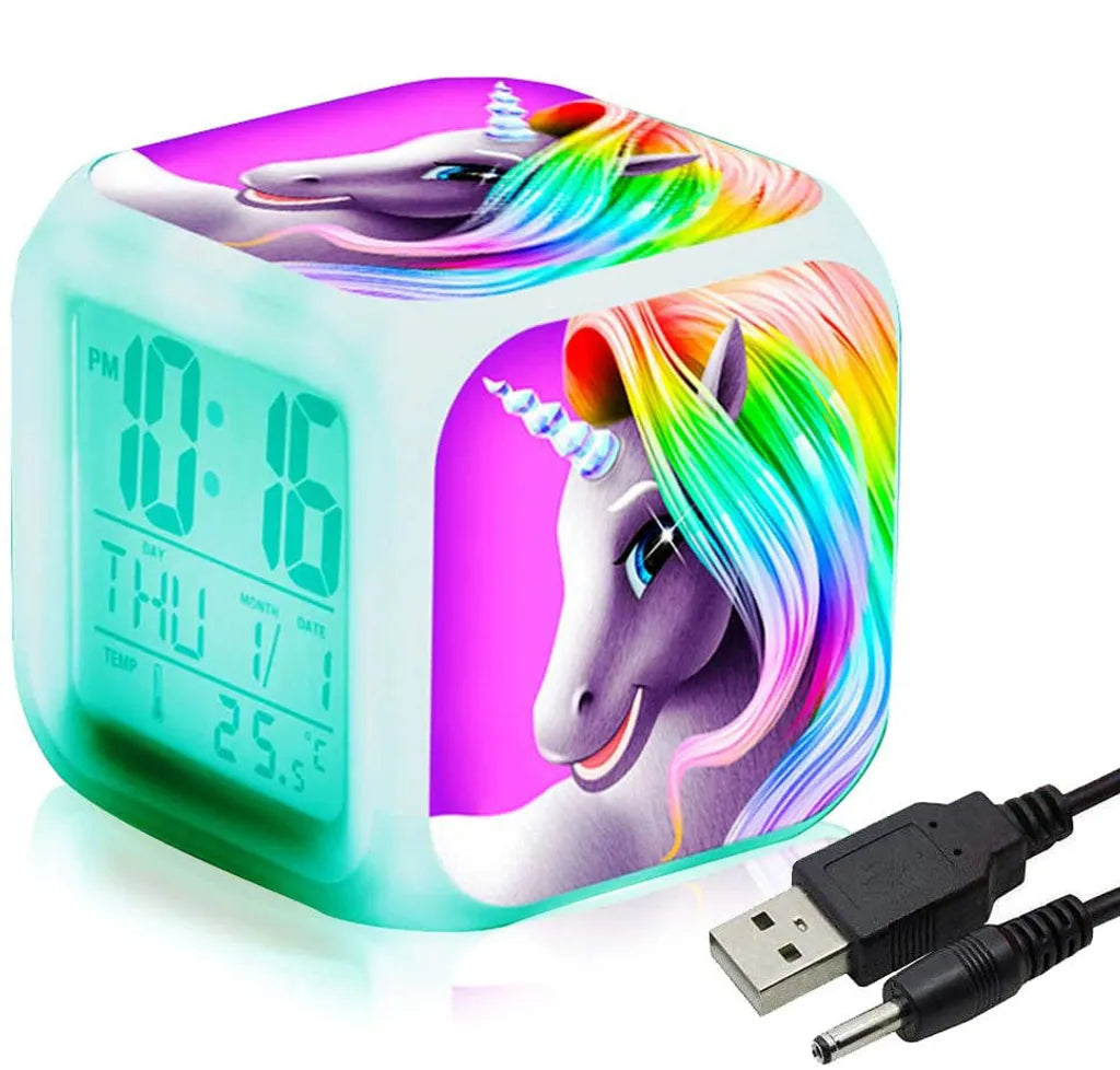  Unicorn Digital Alarm Clocks For Girls, Bright Night LED LCD Cube With Light Children Wake Up Bedside Clock Birthday Gifts For Kids Women Adult Bedroom