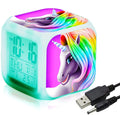  Unicorn Digital Alarm Clocks For Girls, Bright Night LED LCD Cube With Light Children Wake Up Bedside Clock Birthday Gifts For Kids Women Adult Bedroom