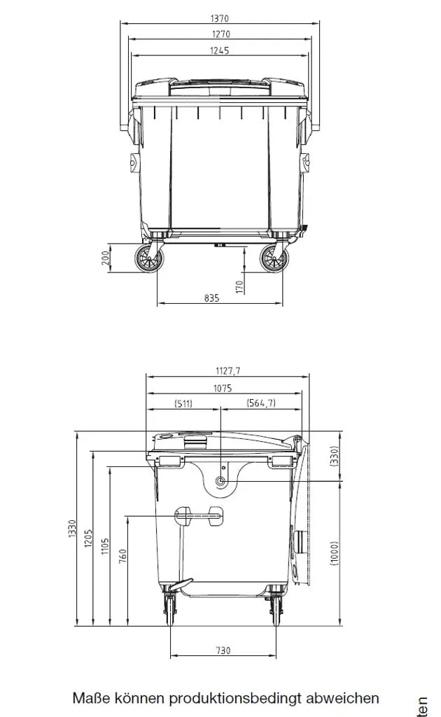 Sulo I Müllcontainer MGB 1100 Liter | 4-Rad-Behälter Mit Flachdeckel | Grau