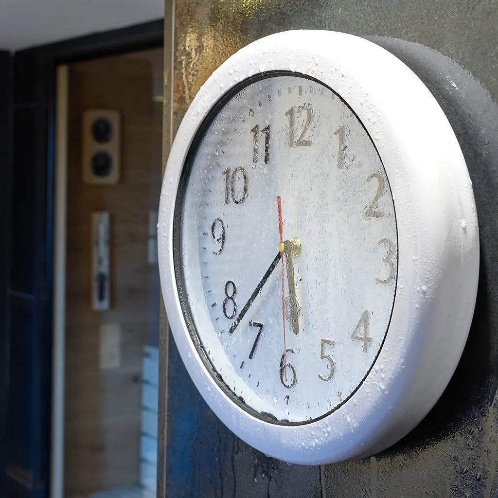  Monzana Wanduhr Mit Funk Wasserdicht Automatische Zeitumstellung Geräuscharm Quarz-Uhrwerk Analog Bad Küche Haus Funkuhr Uhr Hochglanz Weiß