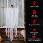  Outsunny 153 Cm Halloween Deko Horror Gespenst Hängend Geist Gespenst Augenglühen Mit Spezialeffekten Und Soundfunktion Weiß