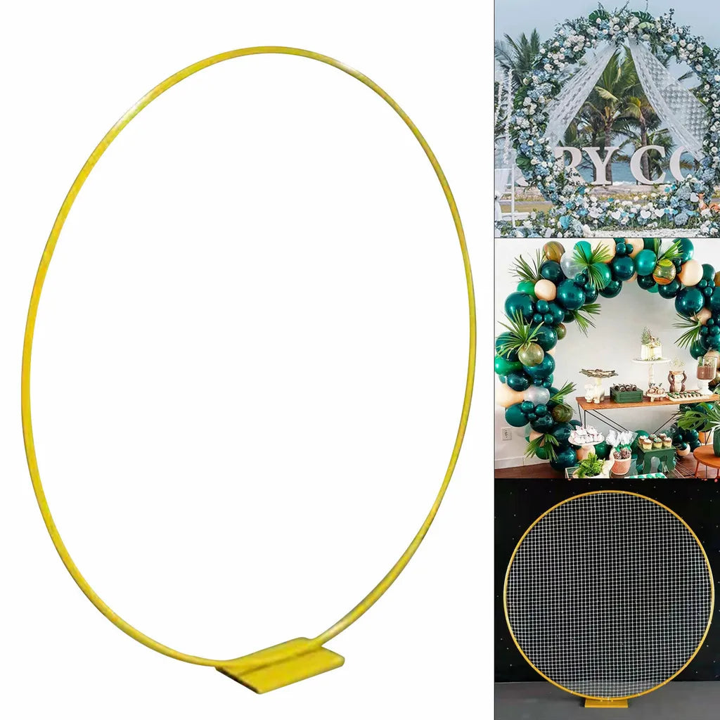  2m Hochzeit Bogen Rund Metall Ständer Hintergrund Nachbildung Blumen Luftballon Rahmen Gold