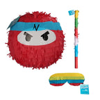  Pinata Set Ninja Mit Schlag Stock Und Brille Maske Zum Aufhängen Und Befüllen Rot Party Deko Geburtstag Kinder 30x30x30 Cm