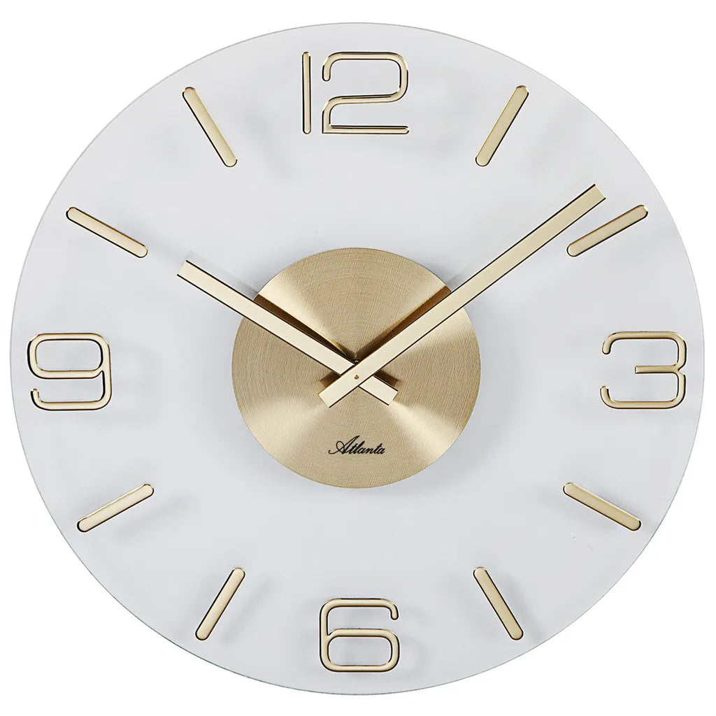  Atlanta 4514/9 Wanduhr Quarz Analog Glas Golden Rund