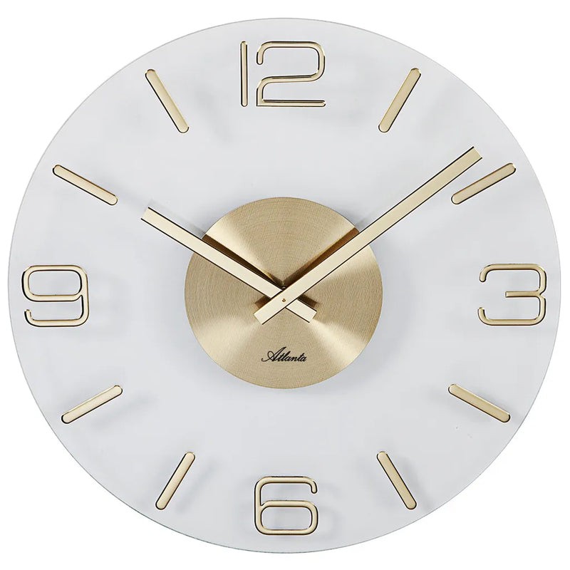  Atlanta 4514/9 Wanduhr Quarz Analog Glas Golden Rund