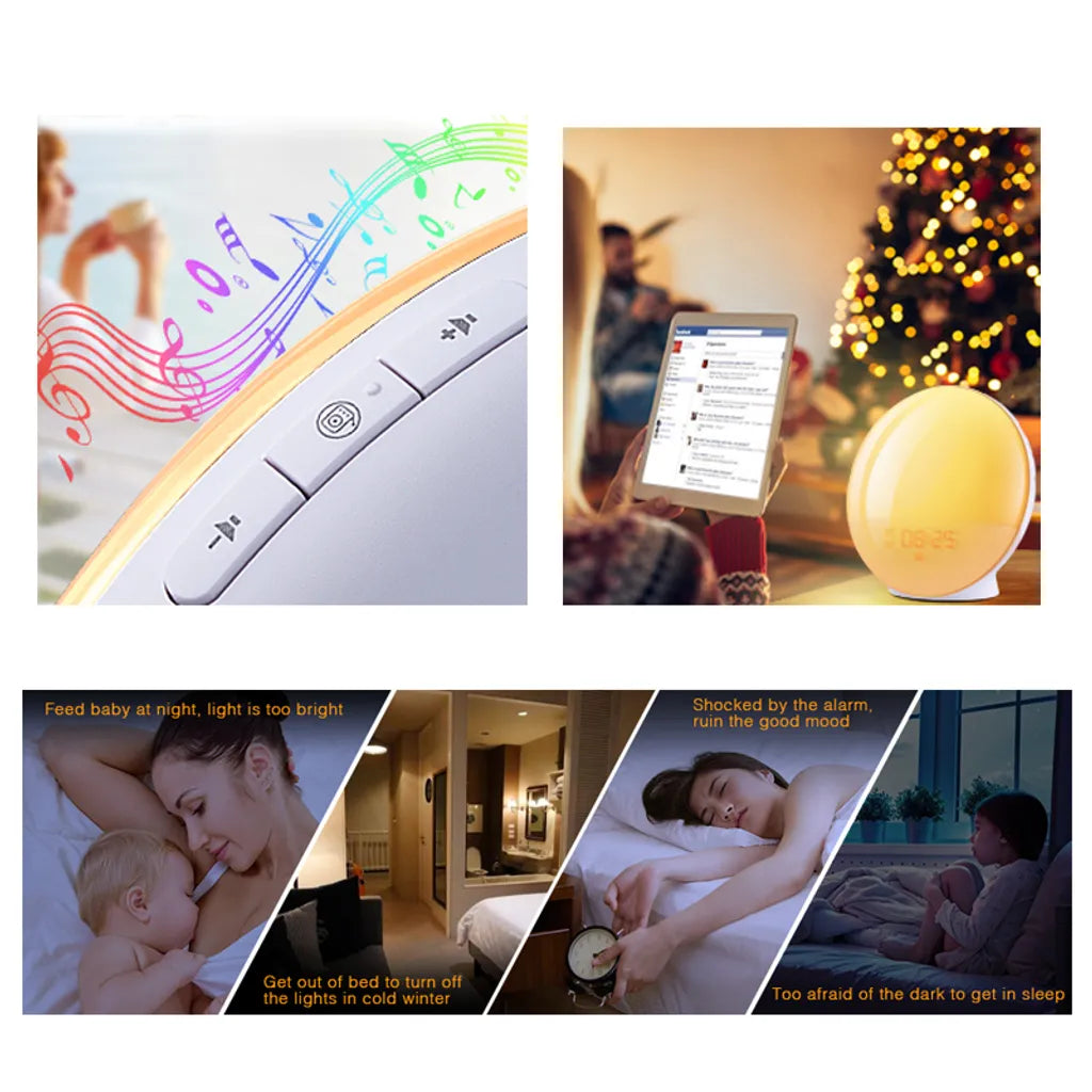  Lichtwecker LED Wake Up Light, Wecker Mit Sonnenaufgangssimulation, Tageslichtwecker FM Radio Wecker Mit Licht 7 Farben, 7 Wecktöne Wecker Kinder Alarm Clock Digital Uhr Nachtlicht Nachttischlampe [Energieklasse A++]