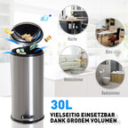  HOMCOM Treteimer Mit Inneneimer Pedal-Mülleimer Klappdeckel Abfallsammler Edelstahl Silber 30L