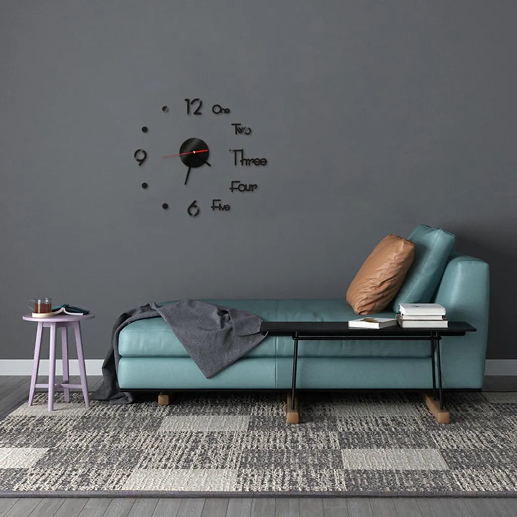  20Zoll 3D Wanduhr DIY Acryl Aufkleber Stille Uhr Wanduhren Wandtattoos Heim Büro Dekoration（Schwarz）