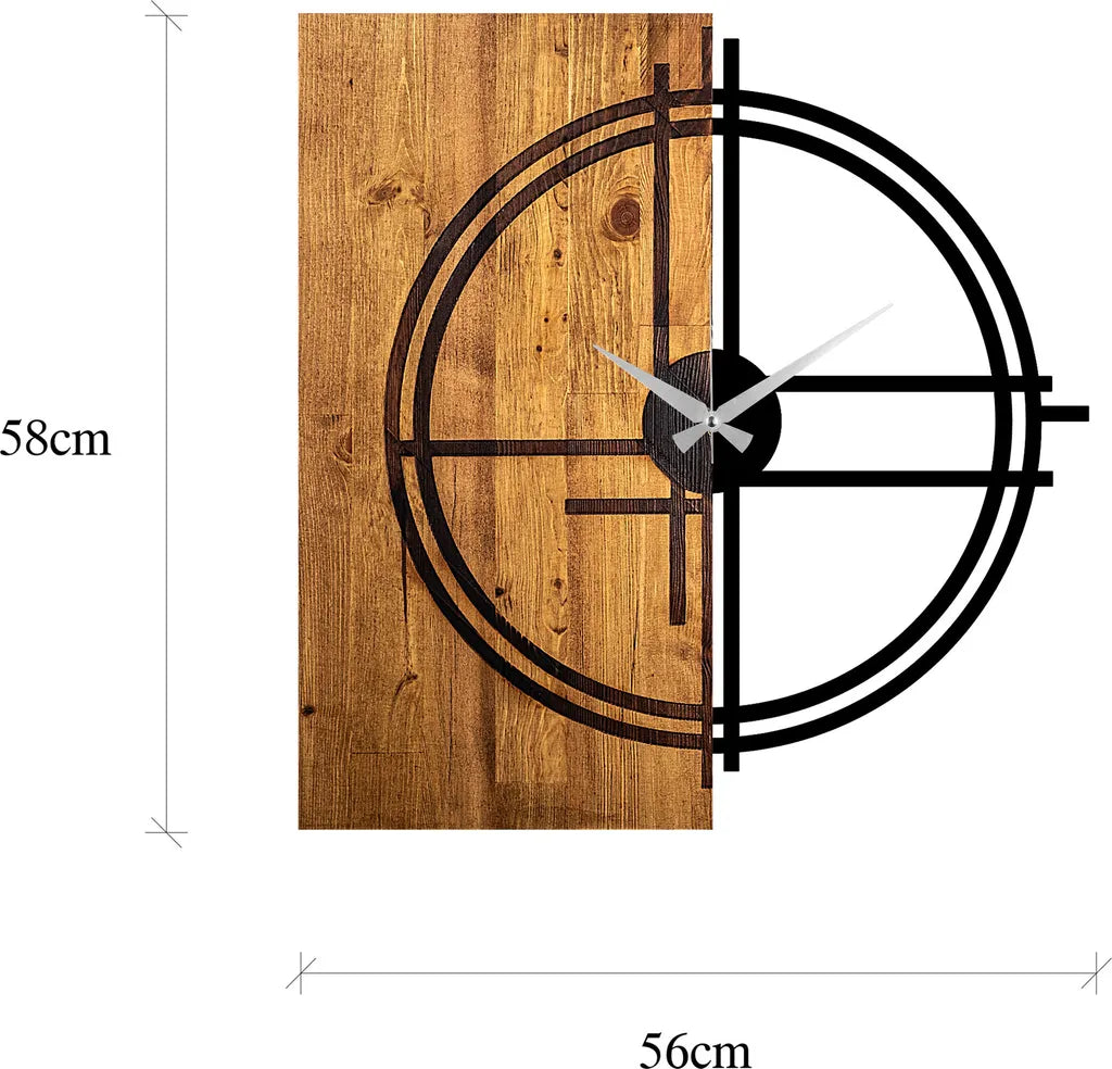 Wallity, Wooden- TNL1138, Leichte,Walnuss, Wanduhren, 56 X 3 X 58 Cm, 100% Holz (Dicke: 3 Cm) / Metall (Dicke: 1