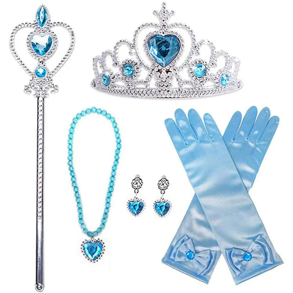  Prinzessin Kostüme Zubehör, 8-teiliges Set Mädchen Dress Up Zubehör Mit 1 X Elsa Krone, 1 X Paar Elsa Handschuhe, 1 X Zauberstab, 1 X Halskette, 2 X Ohrring (Blau)