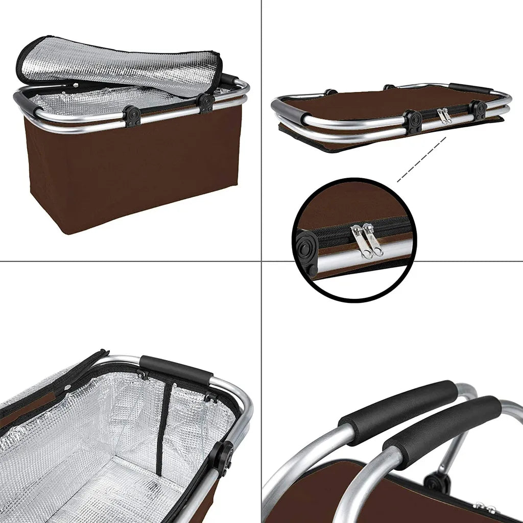  ONVAYA® Einkaufskorb Mit Kühlfunktion | Braun | 2er Set | Mit Deckel