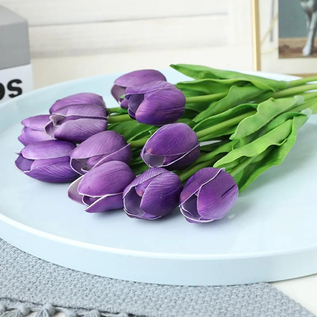  10er Künstliche Tulpe Blume Kunstblumen Gefälschte Blumen Bukett Künstlich Tulpe Lila