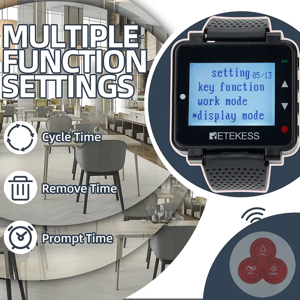  Retekess T128 Wireless Caregiver Pager Kellner Uhrenempfänger Für TD007 Und T117 Button Im Restaurant Hospital Nursing Home