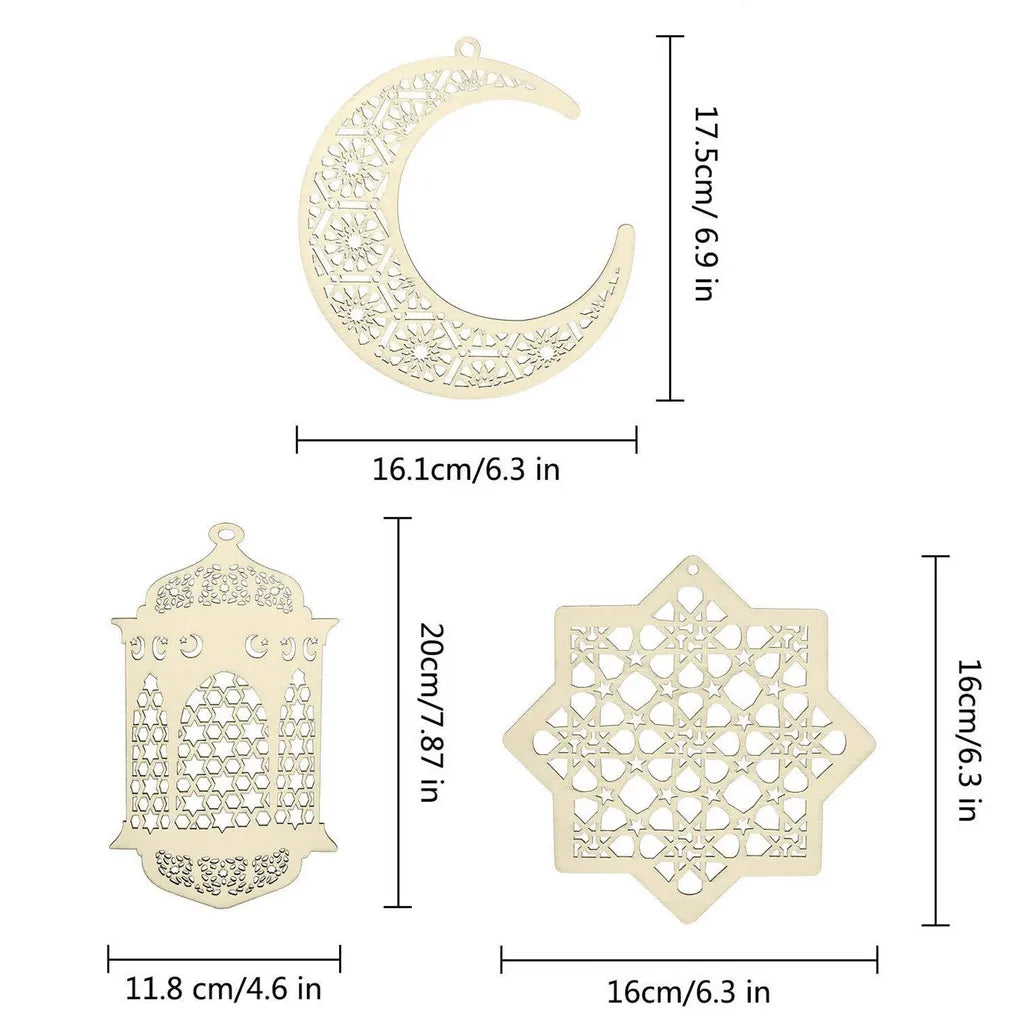  4 Stücke Holz Anhänger Ornament Ramadan Mubarak Eid Kareem Dekoration Mond Sterne Wind Licht Form Anhänger Ornament Für Ramadan Dekorationen