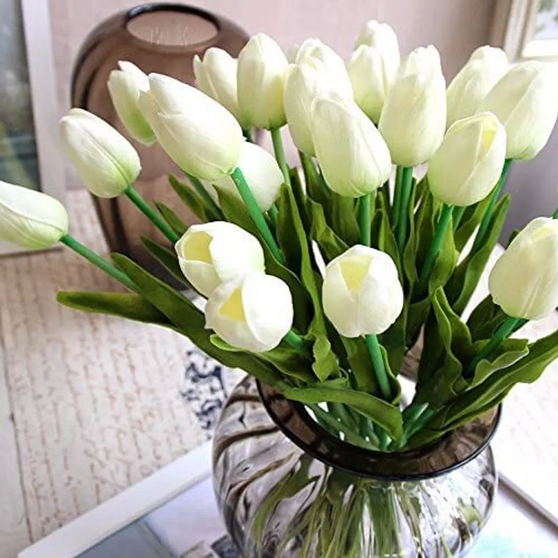  20 Stück Tulpe Künstliche Blume Latex Real Touch Bridal Wedding Bouquet Home Decor (Weiß)