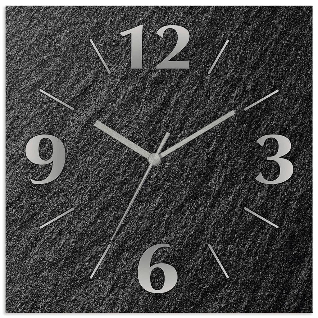  ARTland Wanduhr Auf Alu Quarzuhr - Silberne Zeiger Schieferoptik Größe: 30x30 Cm
