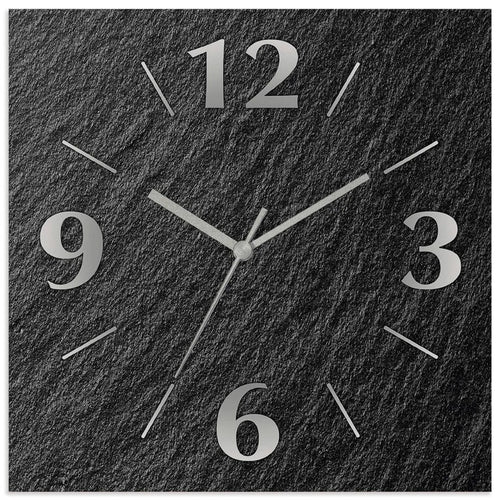 ARTland Wanduhr Auf Alu Quarzuhr - Silberne Zeiger Schieferoptik Größe: 30x30 Cm