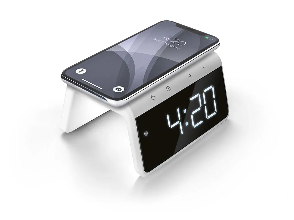  Caliber HCG019QI-WA - Digitaler Wecker Mit Drahtlosem Ladegerät - Weiß