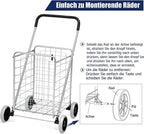  COSTWAY Klappbarer Einkaufstrolley, Einkaufswagen Auf Rollen, 45 Kg Belastbar, 83LKapazität, Tragbarer Handwagen, Rollwagen Allzweckwagen Für Wäsche, Einkaufen, Gepäck (Silber)