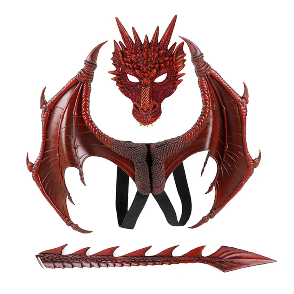  Halloween Deko Kinder Karneval Karneval Party Kostüm, Kinder Drache Dress Up Set, Halloween Kostüm, Rot Set：Drachen Maske + Flügel + Schwanz