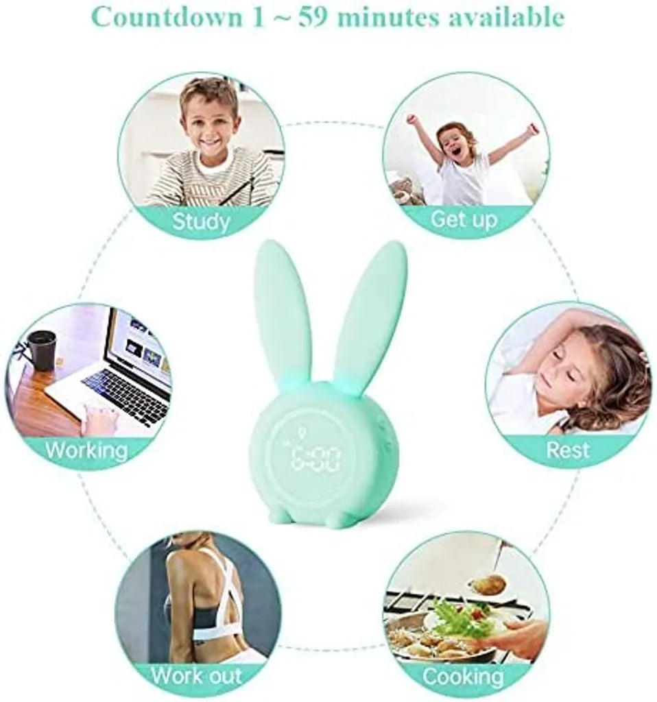 Bunny Lichtwecker Für Kinder, Hase, Süßer Hase, Wecker, Wecklicht, Kreative Lampe, Stilles Nachtlicht, Schlummerfunktion, 6 Laute Geräusche, Zeitgesteuertes Nachtlicht (grün)