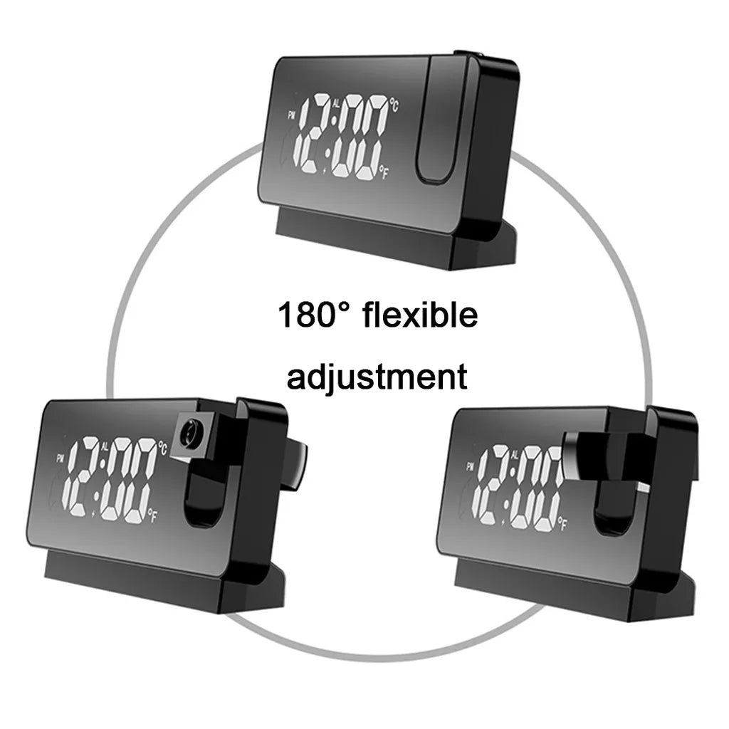  Projektorwecker Für Schlafzimmer, Digitalwecker Mit 0-100% Dimmer Und 2 USB-Ladeanschlüssen, 180° Drehbarer Projektor, Doppelwecker, Snooze, Klares LED-Display, Digitaluhr Für Vielschläfer, Schwarz