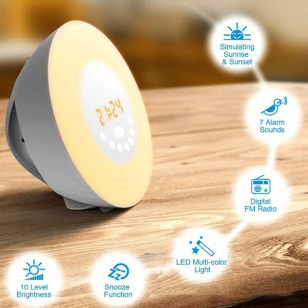  Wake Up Light Wecker - Sonnenaufgang Sonnenuntergang Analoger Tageslichtwecker Mit 2 Alarmen, 10 Helligkeiten, Schlummerfunktion, 6 Natürlichen Geräuschen, UKW-Radiowecker