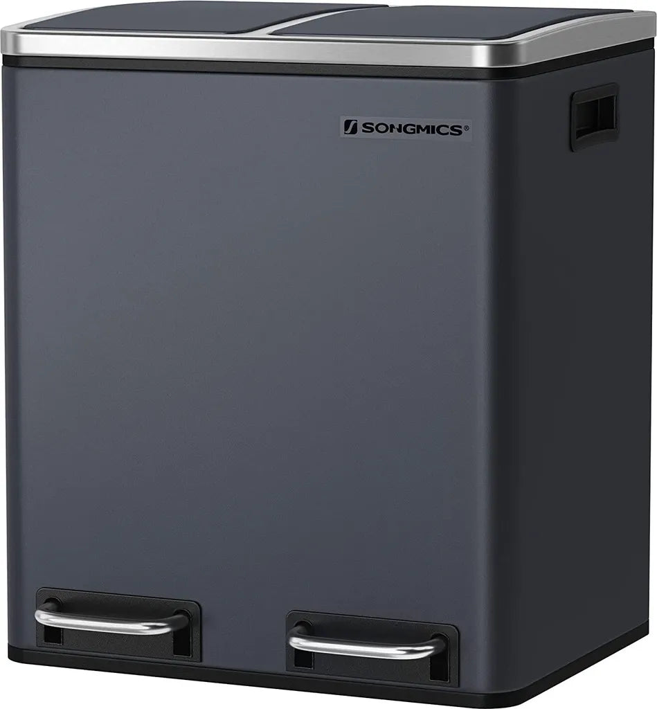  SONGMICS Mülleimer Treteimer Mit 2 Fächern 30 L Aus Metall 2 X 15 Liter Abfalleimer Mit Softclose Inneneimern Und Griffen Luftdicht Rauchgrau LTB30GS